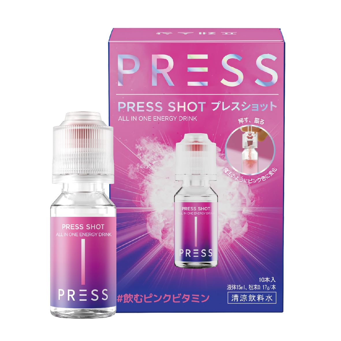 PRESS SHOT 韓国発 マルチビタミン美容ドリンク、15mL×10本｜B12・D・E／アミノ酸11種